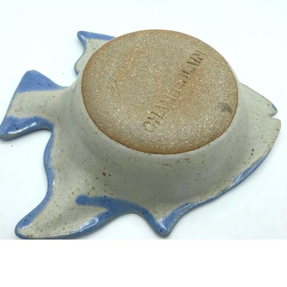 Stoneware Teal Gray Fish‎ Bowl Vintage Signed Tom Chamberlain Stamped Glazed - Picture 4 of 7